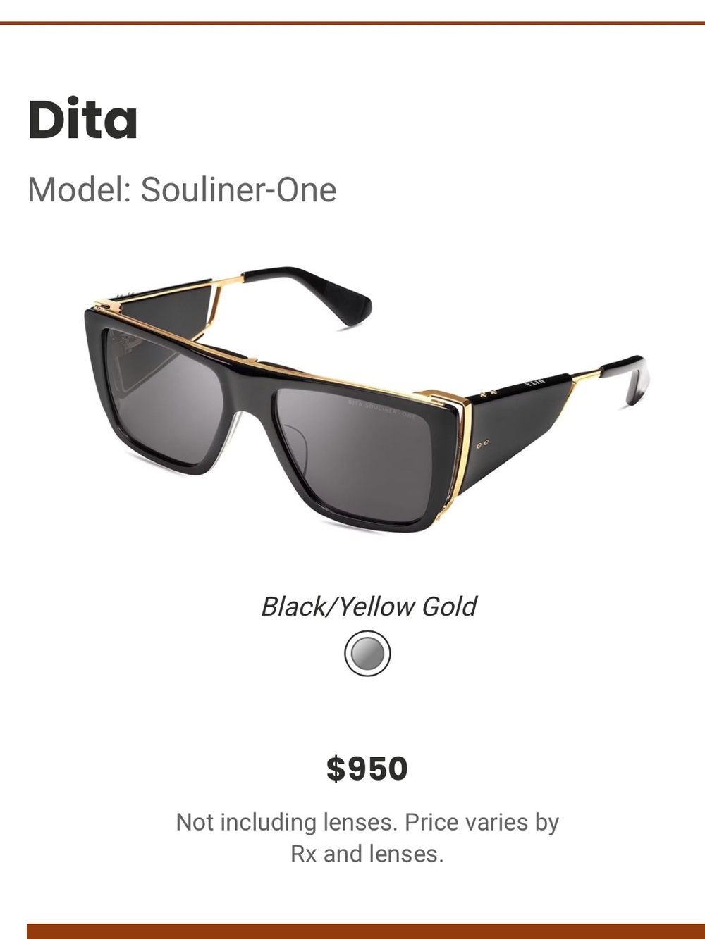 DITA Souliner-One Black with Gold Trim Sunglasses